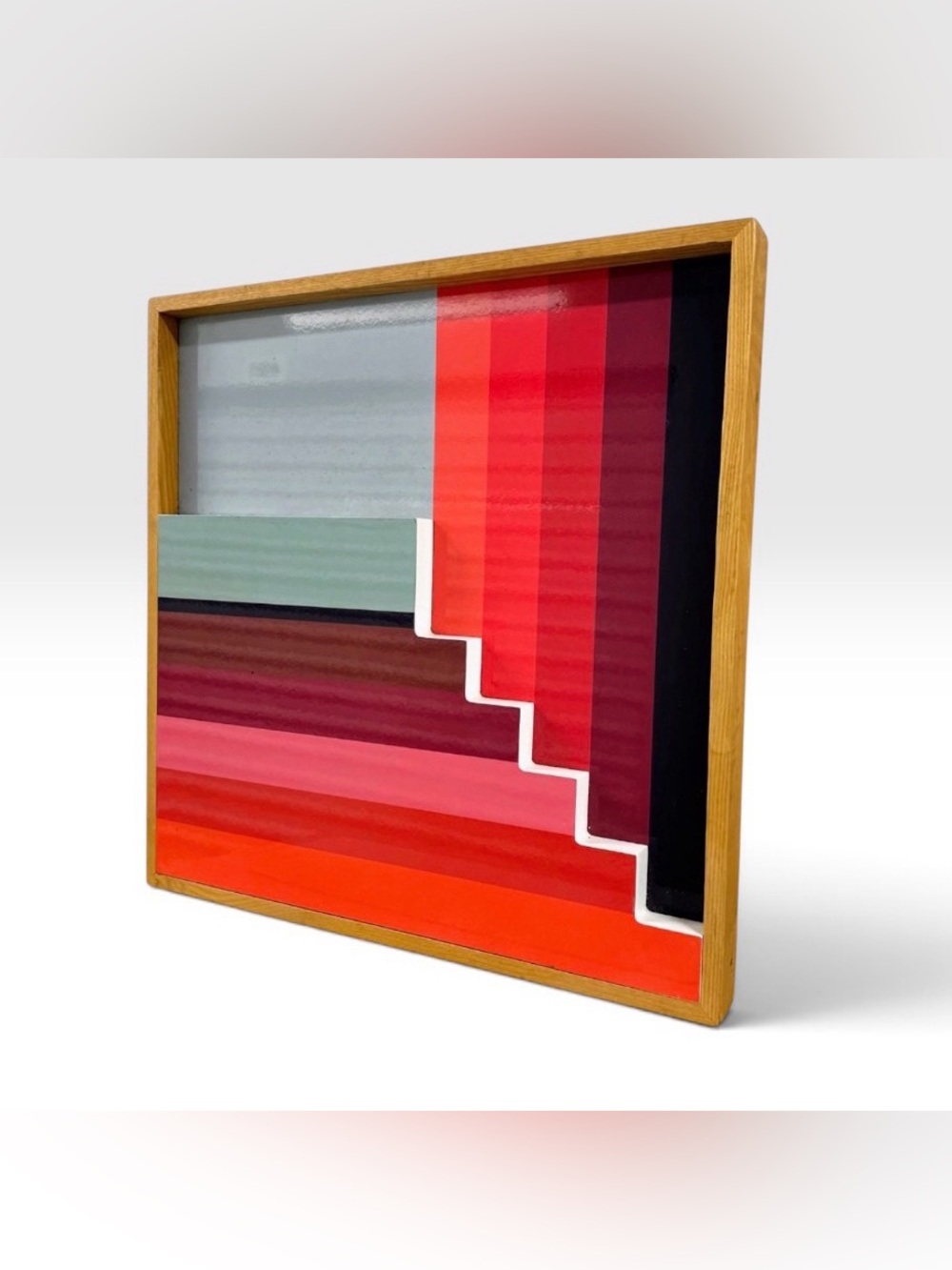 West Elm Colorblock Lacquer Dimensional Wall Art Red 19” Square Modern MCM